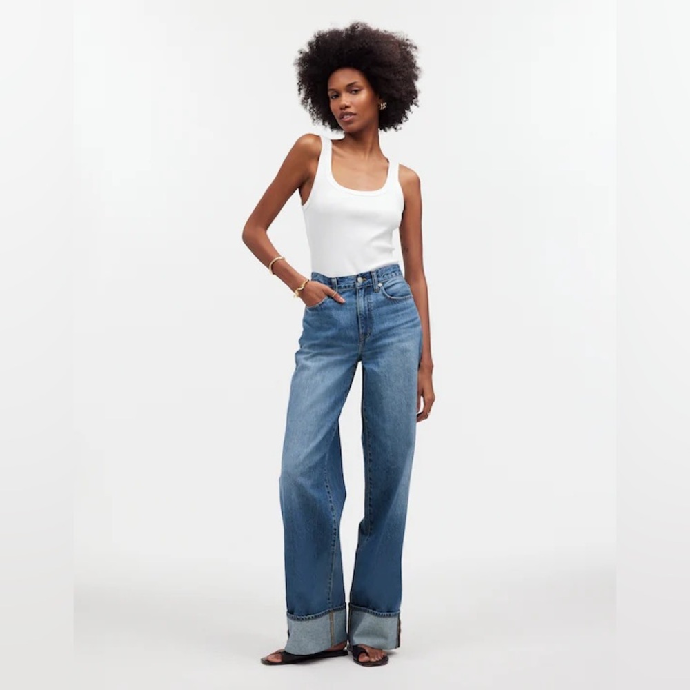 Madewell Super Wide-Leg Jeans In Fannin Wash, High Rise, Full Length W/Cuff, 25